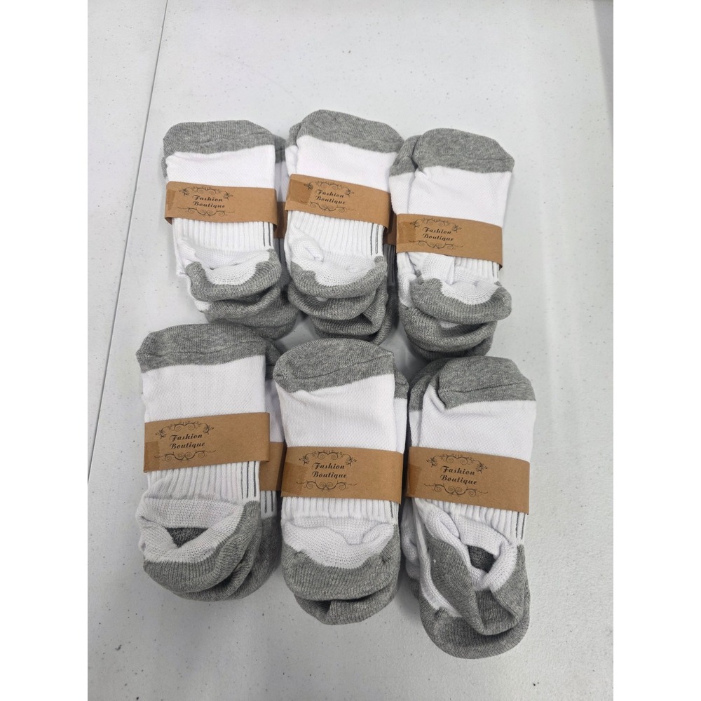 Loritta 12 Pair Womens Ankle Socks White Grey Cotton Blend Size 6-8 New